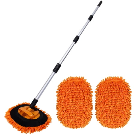 Suds Lab EM Extendable Wash Mitt with 170° Telescopic Handle – 58" Car Wash Mop with 2 Scratch-Free Chenille Microfiber Car Washing Mitts for SUVs, RVs and Trucks