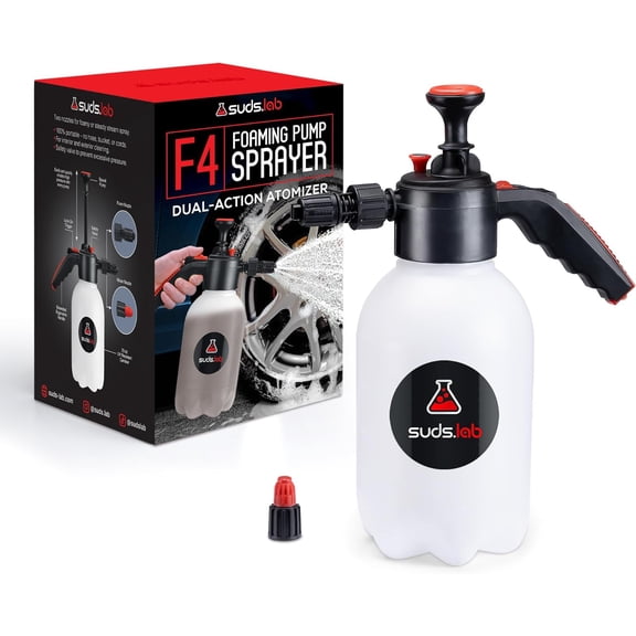 Suds Lab F4 Foaming Pump Sprayer with 70 oz UV Resistant Canister & Ergonomic Handle Handheld Dual-Action Atomizer Car Foam for Detailing, Garden Home Use