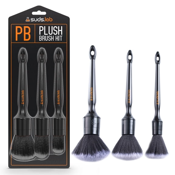Suds Lab PB Plush Car Detailing Brush Kit, 3-Pack Ultra-Soft Non-Scratch Brushes for Interior & Exterior, Wet or Dry Use