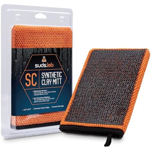 Suds Lab SC Synthetic Clay Mitt for Car Detailing Reusable Clay Bar Mitt to Remove Paint Overspray, Water Spots, Tree Sap & Rail Dust from Paint, Glass & Plastic