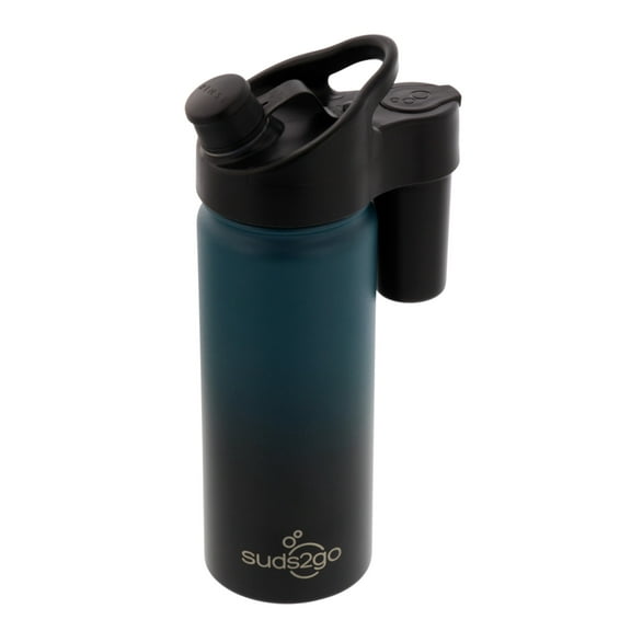 Suds2Go Portable Stainless Steel Water Bottle and Hand Wash System (20oz)- Double Walled and Vacuum Sealed with Leakproof Lid- Lightweight Design for Camping, Sports and Travel- Midnight Ombre