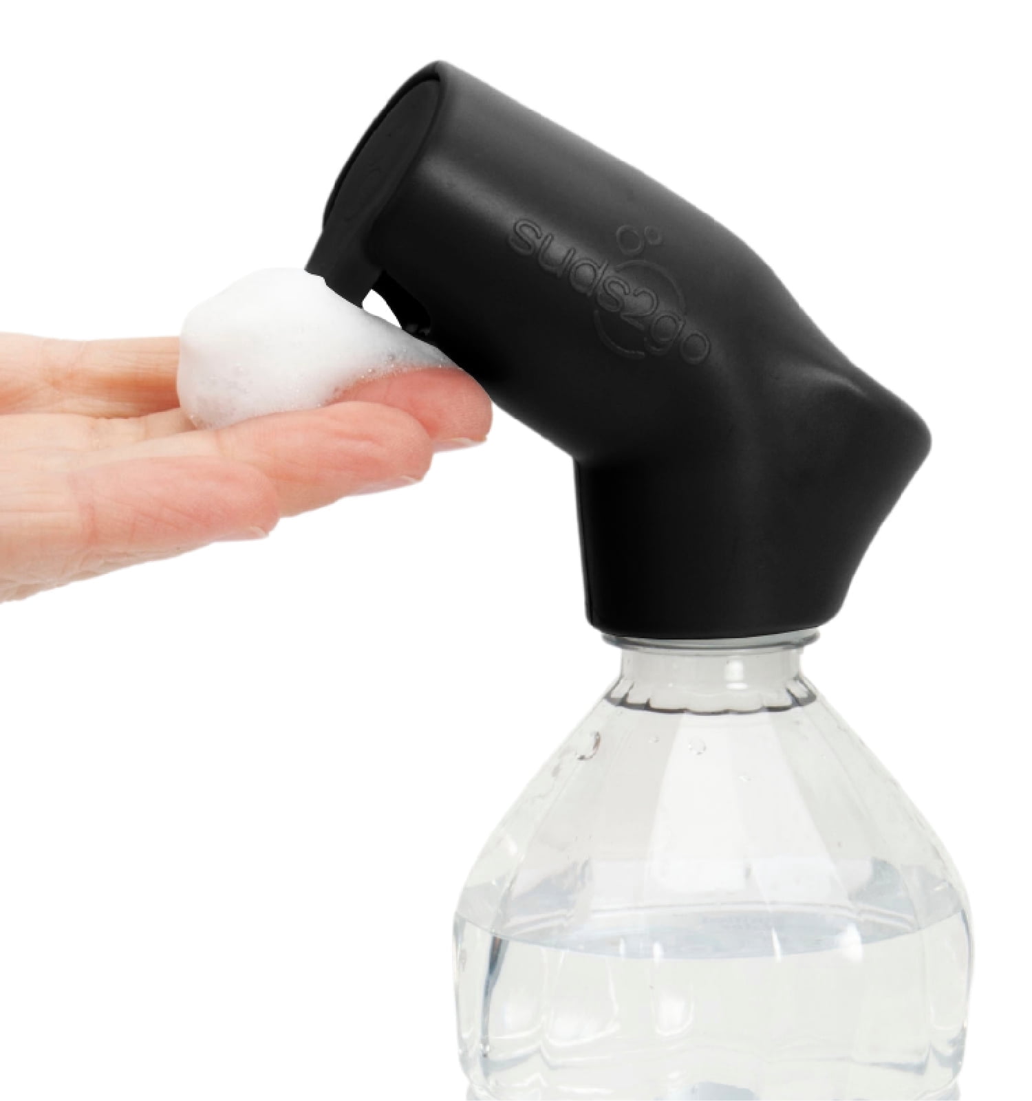 Suds2Go Refillable Caps, 2 Pack - Universal Fit Turns Most Disposable Water Bottles Into A Hand Washing Station - Includes Refillable Soap Reservoir - Conveniently Sized to Take on the Go - Black