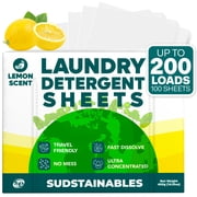 Sudstainables Laundry Detergent Sheets, 100 Laundry Sheets for 200 Loads, Lemon Scent