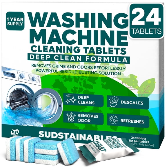 Sudstainables Washing Machine Cleaning Tablets for Top Load Laundry Machine Cleaner, 24 pcs