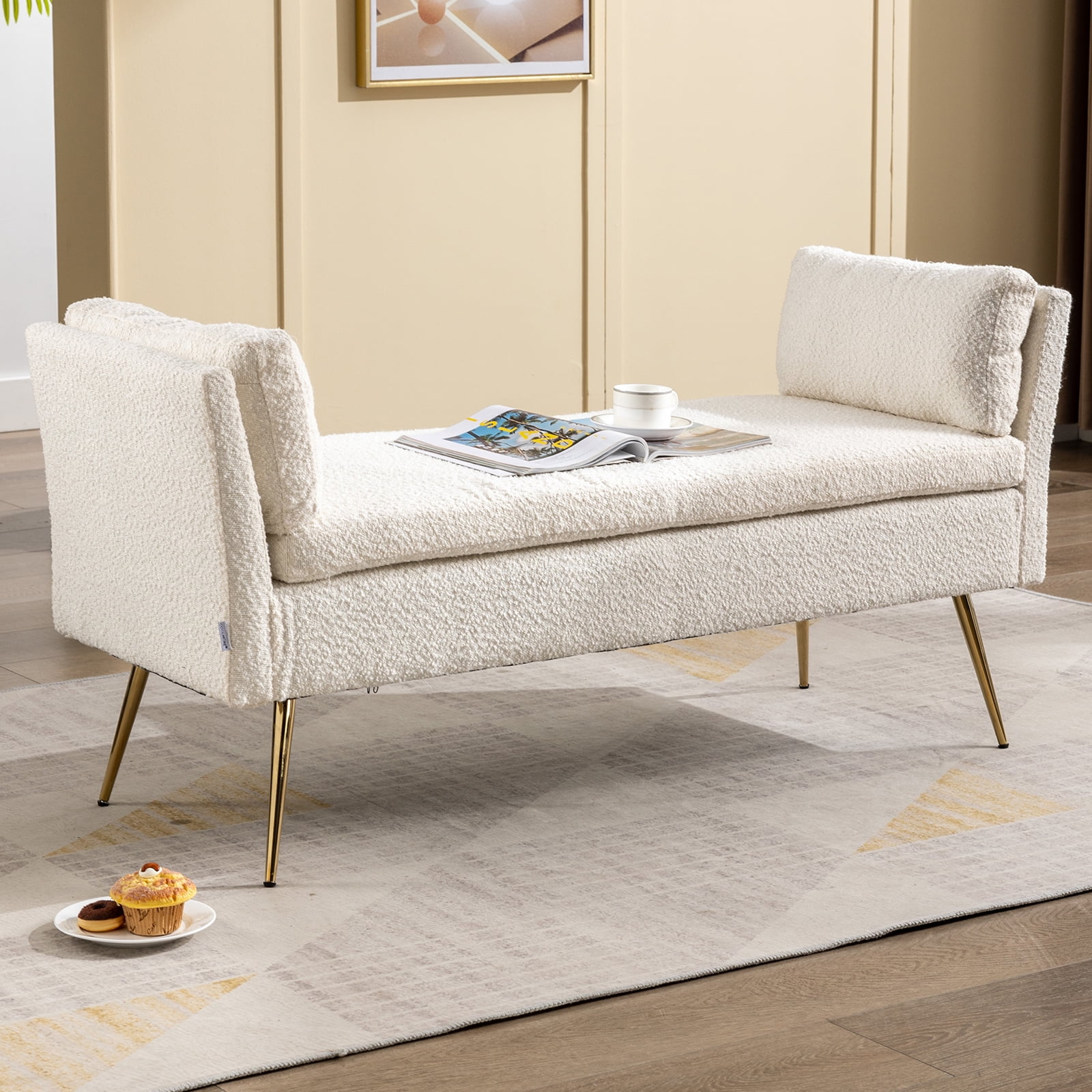 Sudwesto Boucle End Bed Ottoman Bench, Upholstered Bedroom Stool