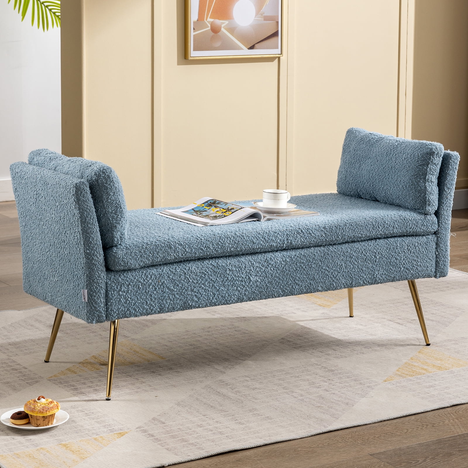 Sudwesto Boucle End Bed Ottoman Bench, Upholstered Bedroom Stool