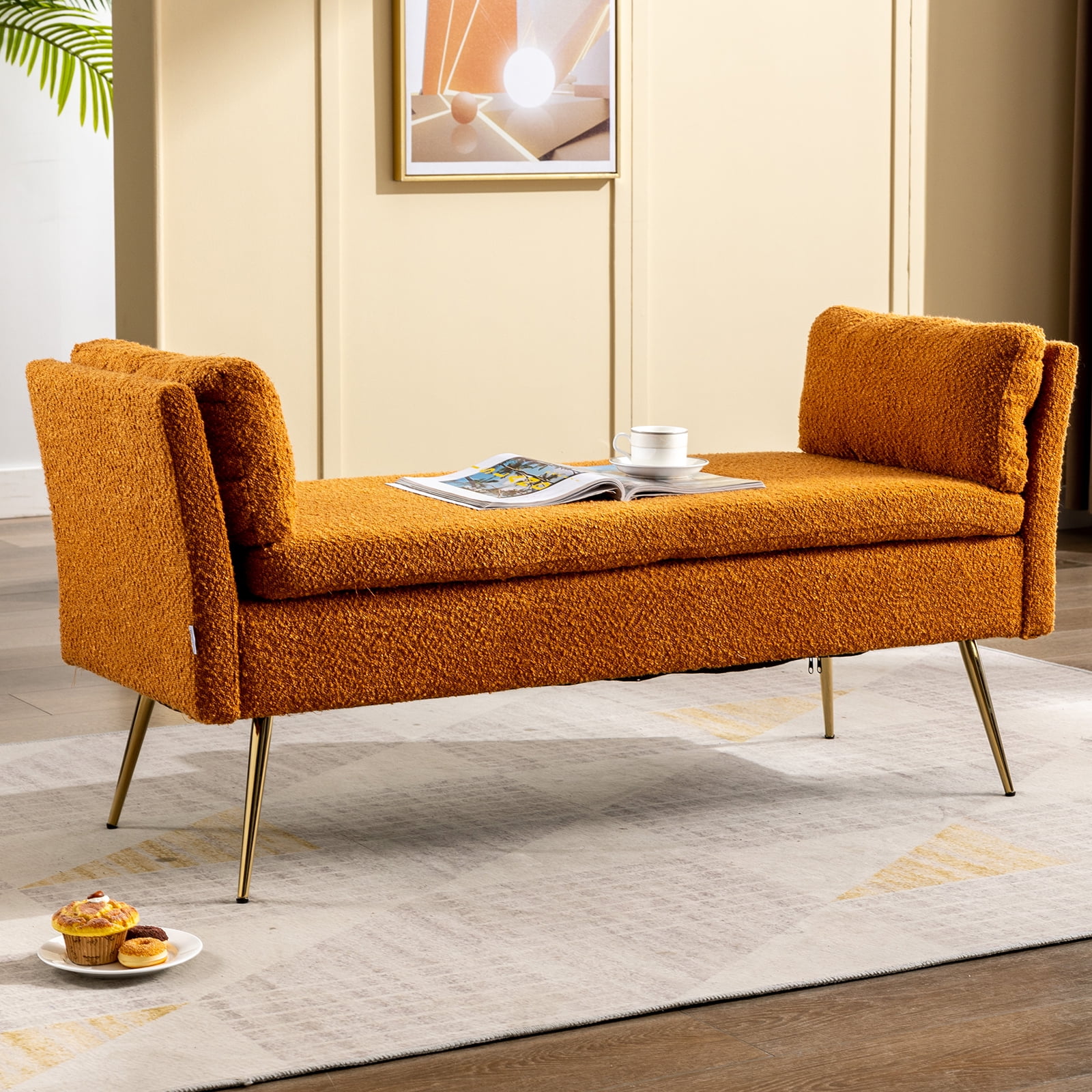 Sudwesto Boucle End Bed Ottoman Bench, Upholstered Bedroom Stool