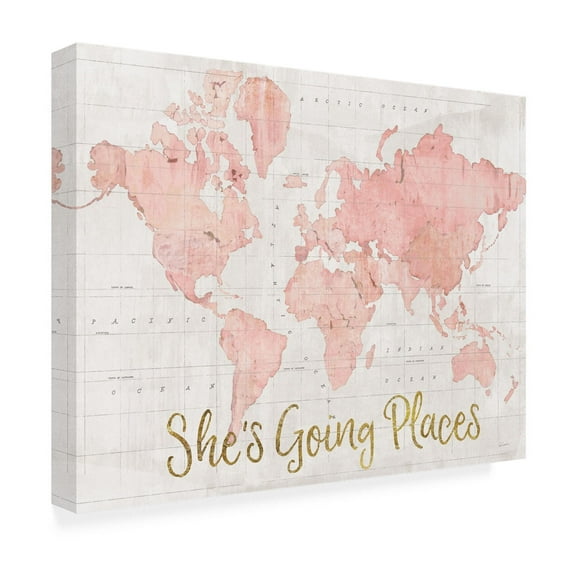 Sue Schlabach 'Across The World Shes Going Places Pink' Canvas Art