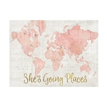 Sue Schlabach 'Across the World Shes Going Places Pink Crop' Canvas Art
