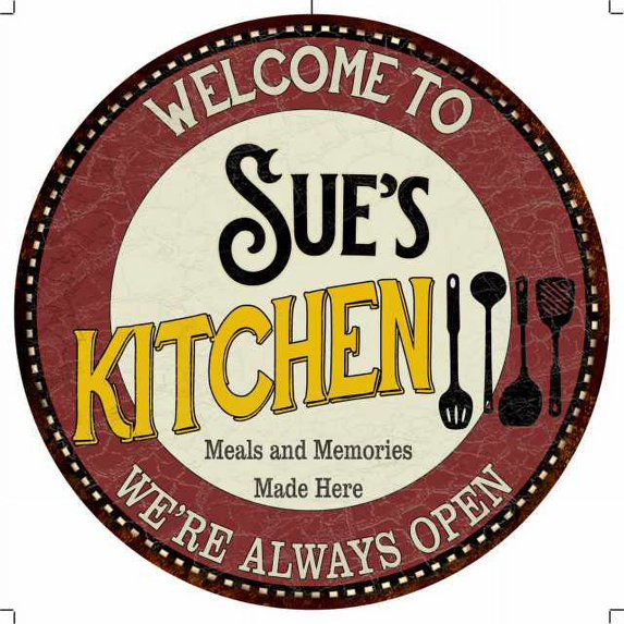 Sue's Kitchen 12" Round Metal Sign Bar Game Room Wall Déco 200120040199