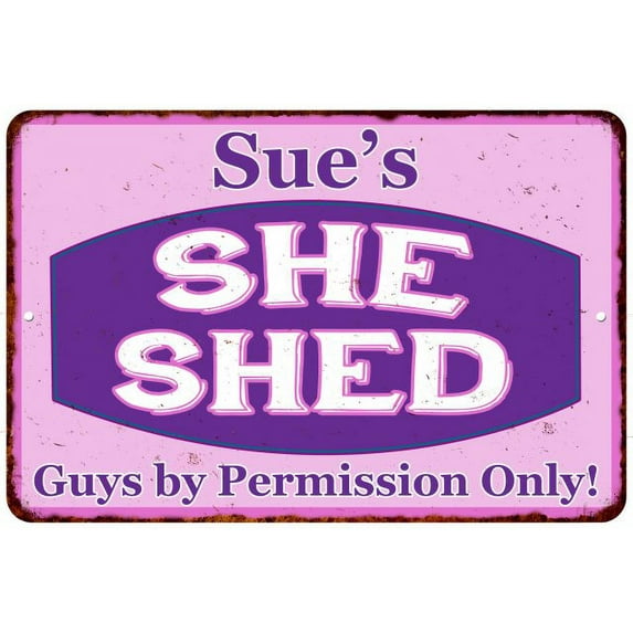 Sue's Purple & Pink SHE SHED Vintage Sign 8x12 Woman Wall Decor 208120040011