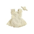 thumbnail image 1 of Suealasg 0-18M Baby Girls Romper 2pcs Infant Newborn Summer Clothes Sleeveless Lace Flowers Embroidery Mesh Jumpsuits Headband, 1 of 9