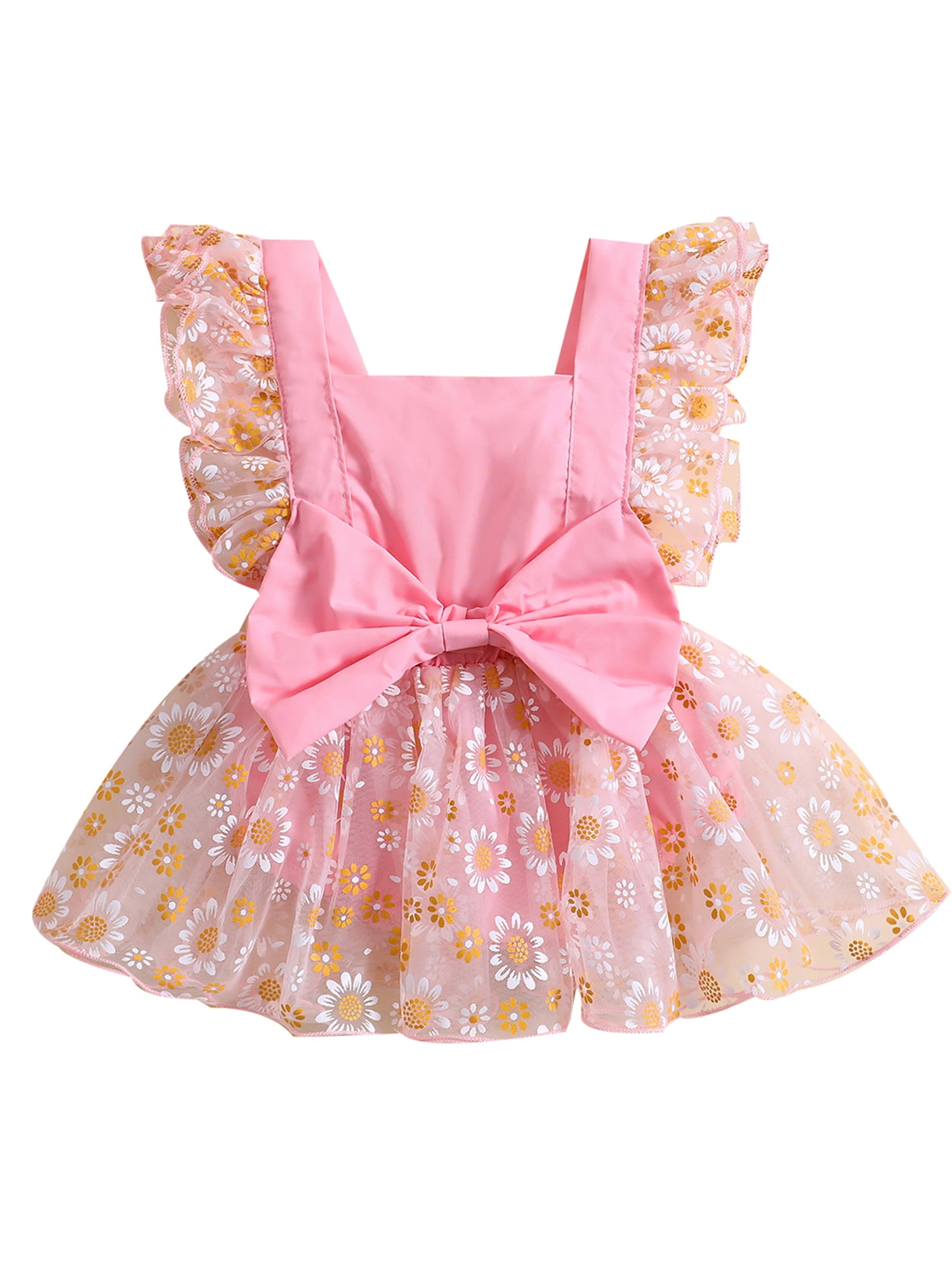 Baby Girls Romper Dress With Headband | Letter Print & Fly Sleeves | Cotton Blend Summer Outfit | 0-18 Months