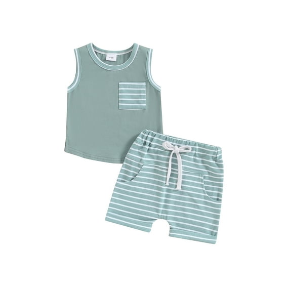 Suealasg 0-3 Years Toddler Boys Shorts Set Sleeveless Contrast Color Tank Tops +Elastic Waist Stripe Shorts 2Pcs Newborn Baby Boys Summer Beach Vacation Clothes
