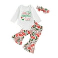 thumbnail image 1 of Suealasg 2PCS Baby Girl Christmas Outfits Set Long Sleeve Letters Print Romper Tops+ Milk Print Bell Bottoms + Headband Set 6 12 18 24 Months Infant Girl Christmas Clothes, 1 of 9
