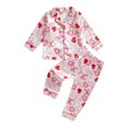 thumbnail image 1 of Suealasg 2PCS Little Girls Pajama Sets Long Sleeve Lapel Button Up Bow Heart Print Shirt Pants 1T 2T 3T 4T 5T 6T 7T Child Spring Fall Casual Sleepwear Loungewear Outfits, 1 of 8