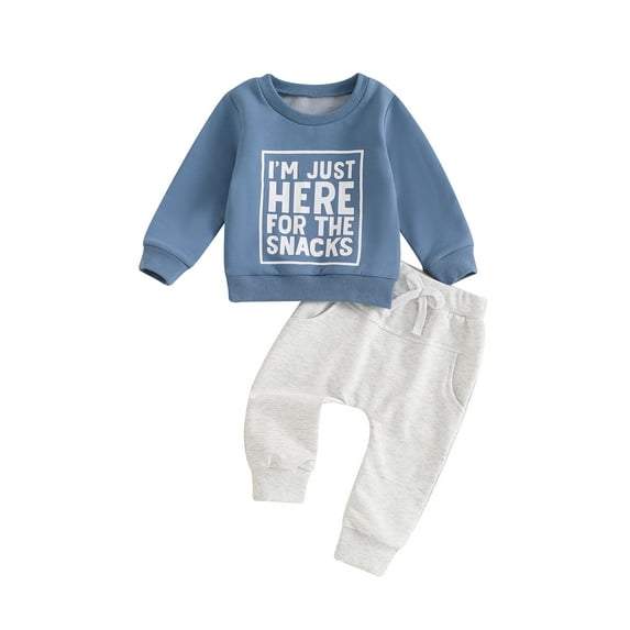 Suealasg 2Pcs Baby Boy Outfits Toddler Boy Fall Winter Clothes 6M 1T 2T 3T Long Sleeve Crew Neck Letter Print Sweatshirt Tops Long Pants Sets