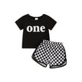 thumbnail image 1 of Suealasg 2Pcs Baby Boys 1st Birthday Outfits Short Sleeve Letter Prin T-Shirt + Checkerboard Shorts Set 3M 6M 12M 18M 24M Infant Boys Summer Casual Clothes, 1 of 1