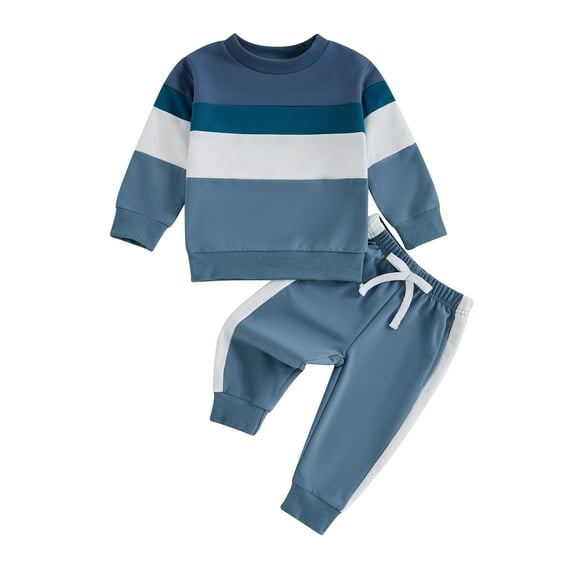 Suealasg 2Pcs Baby Boys Fall Outfits Long Sleeve Contrast Color =Sweatshirt +Sweatpants 6M 1T 2T 3T 4T Toddler Boys Autumn Clothes
