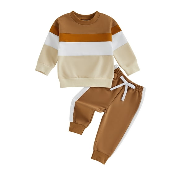 Suealasg 2Pcs Baby Boys Fall Outfits Long Sleeve Contrast Color =Sweatshirt +Sweatpants 6M 1T 2T 3T 4T Toddler Boys Autumn Clothes