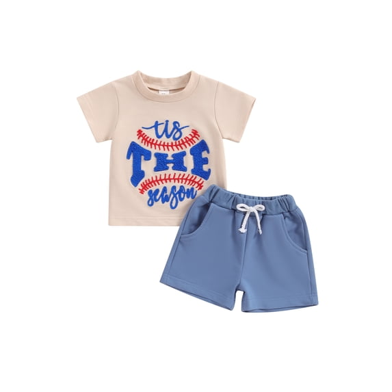 Suealasg 2Pcs Baby Boys Summer Baseball Outfits 6M 1T 2T 3T Toddler Boys Clothes Short Sleeve Baseball Print T-shirt Tops and Shorts Sets