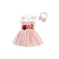 thumbnail image 1 of Suealasg 2Pcs Baby Girl Birthday Outfit Ladybug Letter Tie Shoulder Square Neck Romper Dress Bow Headband Set, 1 of 7