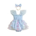thumbnail image 1 of Suealasg 2Pcs Baby Girl Clothes Fly Sleeve Butterfly Romper Dress Lace Tulle Dress Bodysuit Jumpsuit with Bow Headband Summer Birthday Photoshoot Outfits, 1 of 9