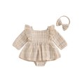 thumbnail image 1 of Suealasg 2Pcs Baby Girl Fall Clothes 3 6 12 18 Months Infant Girl Long Sleeve Tweed Romper Dress +Headband Newborn Girl Autumn Outfits, 1 of 7