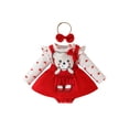 thumbnail image 1 of Suealasg 2Pcs Baby Girl Fall Clothes 3 6 9 12 18 Months Infant Girl Long Sleeve Bear Patch Romper Dress +Headband Newborn Girl Autumn Outfits, 1 of 8