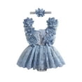 thumbnail image 1 of Suealasg 2Pcs Baby Girl Summer Birthday Outfit Flower Embroidery Lace Tulle Romper Dress +Bow Headband 3 6 12 18 24 Months Infant Girls Photoshoot Clothes, 1 of 7