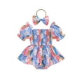 thumbnail image 1 of Suealasg 2Pcs Baby Girl Summer Outfits 3 6 12 18 Months Infant Short Sleeve Daisy Print Romper +Bow Headband Newborn Cute Clothes, 1 of 7