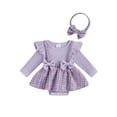 thumbnail image 1 of Suealasg 2Pcs Baby Girls Fall Outfits Long Sleeves Plaid Romper Dress +Headband 3M 6M 9M 12M 18M Infant Girls Bodysuits, 1 of 7