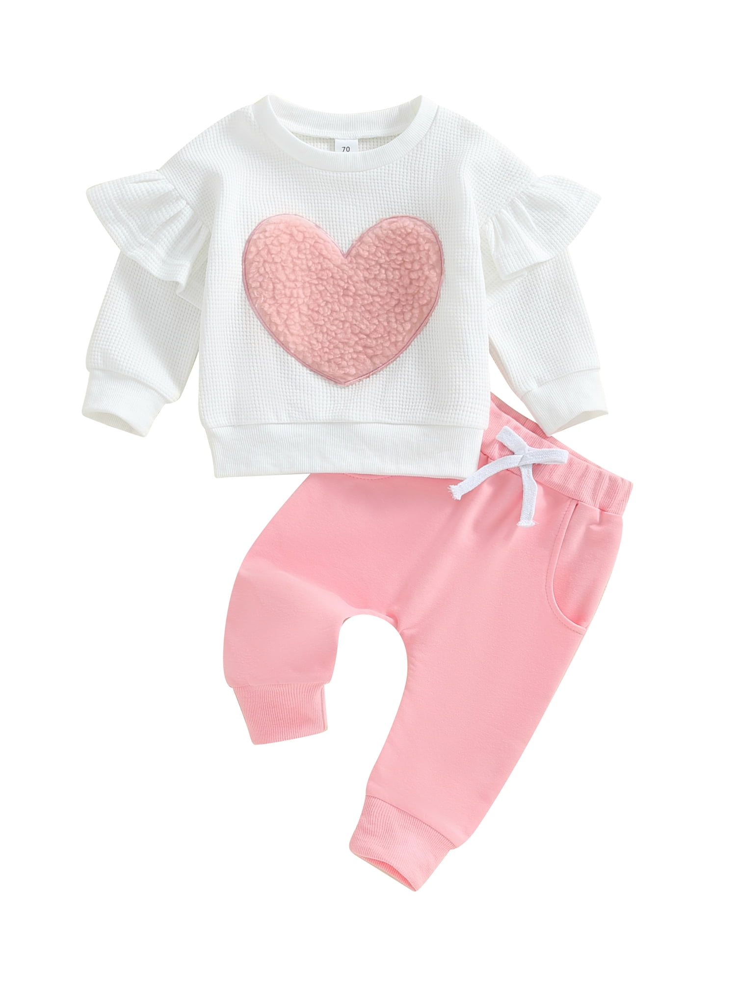 Spring and Autumn Girls Hearts Pattern Long Sleeves Top Sweatshirt and Pants Clothing Set