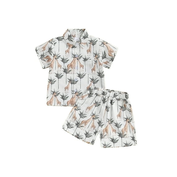 Suealasg 2Pcs Kids Baby Boys Summer Casual Outfits 6M 1T 2T 3T Toddler Boys Clothes Short Sleeve Animal Print T-shirt Tops and Shorts Sets
