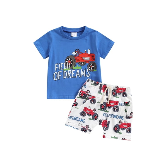 Suealasg 2Pcs Kids Baby Boys Summer Farm Outfits 6M 1T 2T 3T 4T Toddler Boys Clothes Short Sleeve T-shirt Tops and Tractor Print Shorts Sets