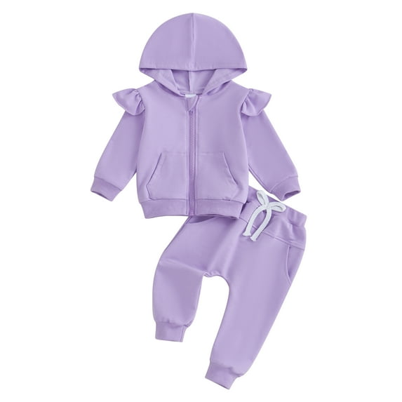 Suealasg 2Pcs Kids Baby Girls Fall Winter Clothes Set 6M 1T 2T 3T 4T Toddler Girls Outfits Long Sleeve Zipped Hoodie Sweatshirts and Long Pants Sets