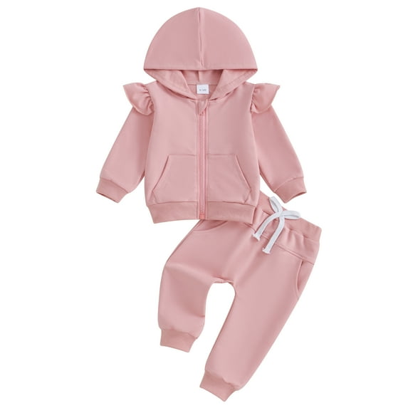 Suealasg 2Pcs Kids Baby Girls Fall Winter Clothes Set 6M 1T 2T 3T 4T Toddler Girls Outfits Long Sleeve Zipped Hoodie Sweatshirts and Long Pants Sets