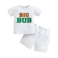 thumbnail image 1 of Suealasg 2Pcs Kids Boys Clothes 1T 2T 3T 4T 5T Short Sleeve Letter Print T-Shirt Tops Elastic Shorts Little Boys Summer Beach Outfits Set, 1 of 9