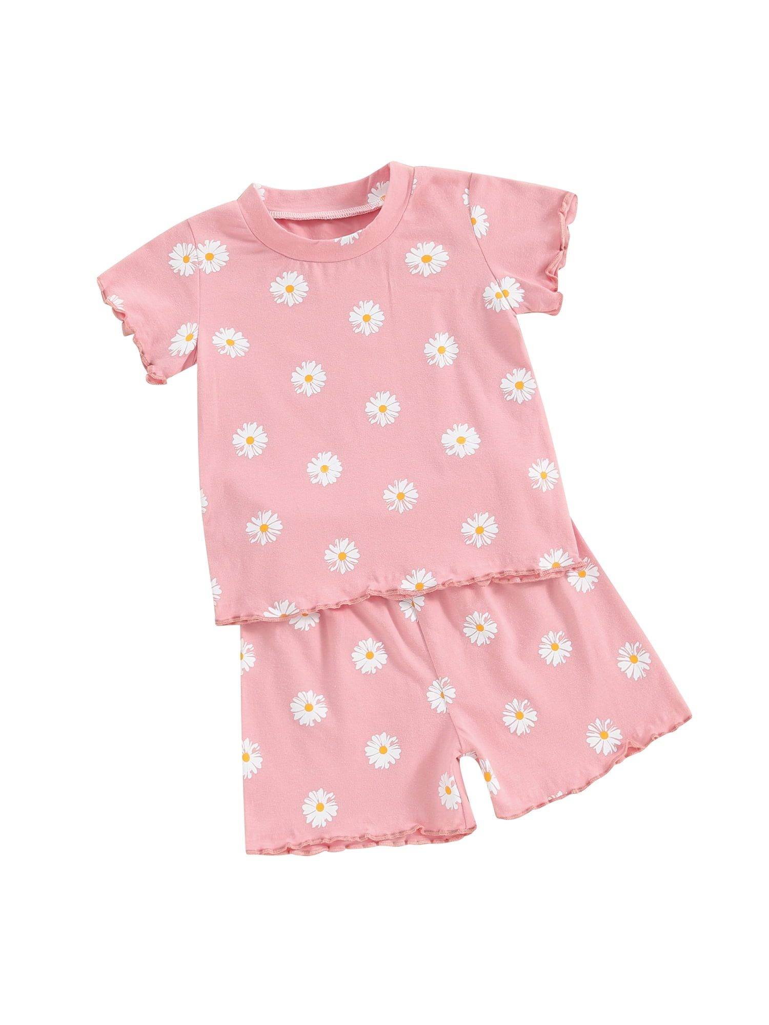 Suealasg 2Pcs Kids Girl Summer Clothes 6M 1T 2T 3T 4T Toddler Girl Casual Beach Outfits Short Sleeve Flower Print T-Shirts Tops and Elastic Waist Shorts Set