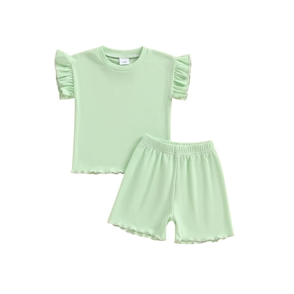 Suealasg 2Pcs Kids Girl Summer Clothes 6M 1T 2T 3T 4T Toddler Girl Casual Outfits Short Sleeve T-Shirts Tops and Elastic Waist Shorts Set