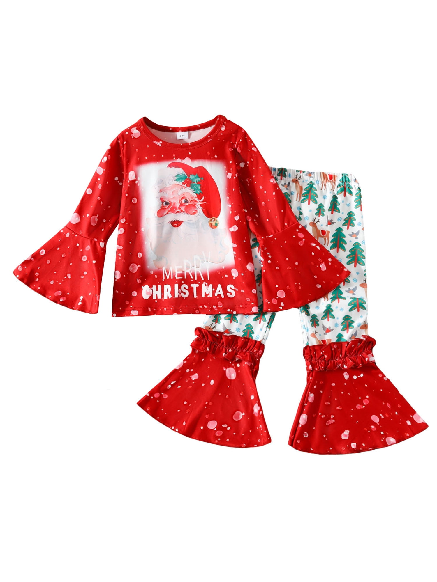 Suealasg 2Pcs Kids Girls Christmas Outfit Child Long Sleeve Santa Print ...