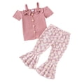 thumbnail image 1 of Suealasg 2Pcs Kids Girls Clothes 4T Toddler Girl Summer Casual Outfits Short Sleeve Off Shoulder Tops + Flare Pants Set, 1 of 8