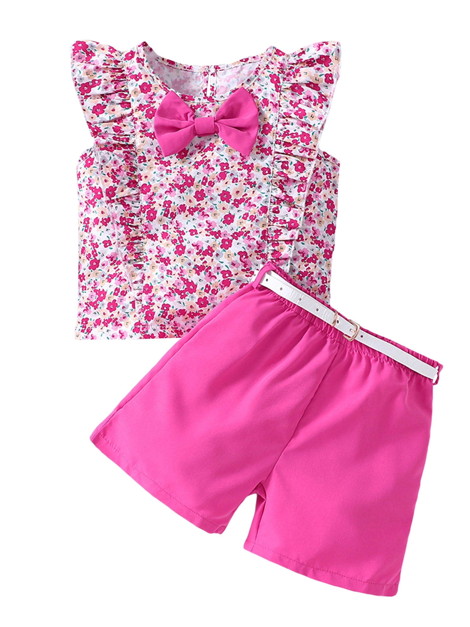 Suealasg 2Pcs Kids Girls Summer Outfit Set Sleeveless Ruffle Tops