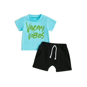 Suealasg 2Pcs Kids Little Boys Summer Casual Outfit Short Sleeve Letter Print Tops and Drawstring Shorts Sets 6M 1T 2T 3T 4T 5T Toddler Boys Clothes Set