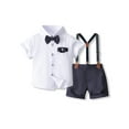 thumbnail image 1 of Suealasg 2Pcs Little Boy Gentleman Suits Outfit Short Sleeves Button T-Shirt with Bow Tie and Suspender Shorts Set 1T 2T 3T 4T 5T 6T Toddler Kids Boys Summer Formal Wear Clothes, 1 of 9
