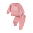 thumbnail image 1 of Suealasg 2Pcs Little Girl Fall Outfits Set Long Sleeve Letter Print Sweatshirt Sweatpants 6M 1T 2T 3T 4T 5T Toddler Girl Autumn Tracksuit Clothes, 1 of 8