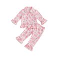 thumbnail image 1 of Suealasg 2Pcs Little Girls Fall Pajamas Set Heart Print Long Sleeves Lapel Shirts Top + Long Pants 1T 2T 3T 4T 5T Toddler Kids Girls Loungewear Sleepwear Outfits, 1 of 7