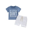 thumbnail image 1 of Suealasg 2Pcs Toddler Baby Boys Summer Clothes 6M 1T 2T 3T Casual Beach Outfits SLetter Print Short Sleeve T-Shirts Tops Elastic Waist Shorts Set, 1 of 8