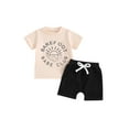 thumbnail image 1 of Suealasg 2Pcs Toddler Boy Clothes 3M 6M 12M 18M 24M 3T Kids Baby Boy Summer Casual Outfits Short Sleeve Letter Sun Print T-Shirt +Elastic Waist Shorts Set, 1 of 8