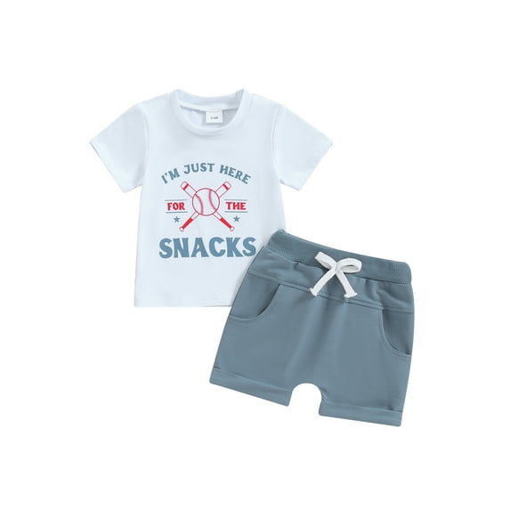 Suealasg 2Pcs Toddler Boys Baseball Clothes 6M 1T 2T 3T Short Sleeve Letter Baseball Print T-Shirts Tops + Elastic Waist Shorts Set Infant Baby Boys Summer Outfits